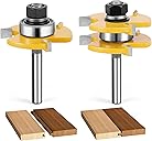 Junreox 2PCS Tongue and Groove Router Bit Set, 3rd Gen. 1/4 Shank Router Bits for 3/4" Stock, 1/2" Cutting Depth, Adjustable 3 Teeth Shaker Cabinet Door Router Bits for Woodworking, Milling, Cutting