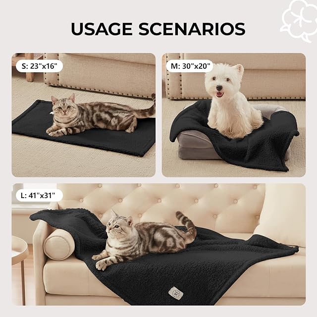Foto 3 de 7 de luciphia 3 Piezas Mantas Suaves para Perros Gatos Mascotas de Felpa Esponjosa Cálida Negro S (45 x 75 cm)