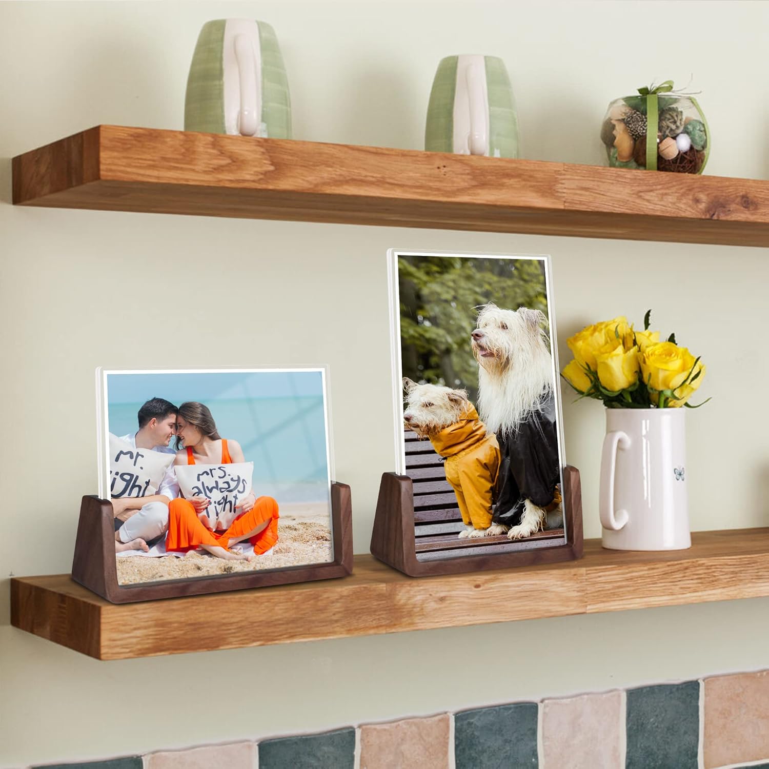 4x6 picture frames, Solid Rustic Wooden Photo Frames with Walnut Wood Base and High Definition Acrylic Glass Covers - 4 Pack for Tabletop or Desktop Display (4x6 inch, 4 Pack)