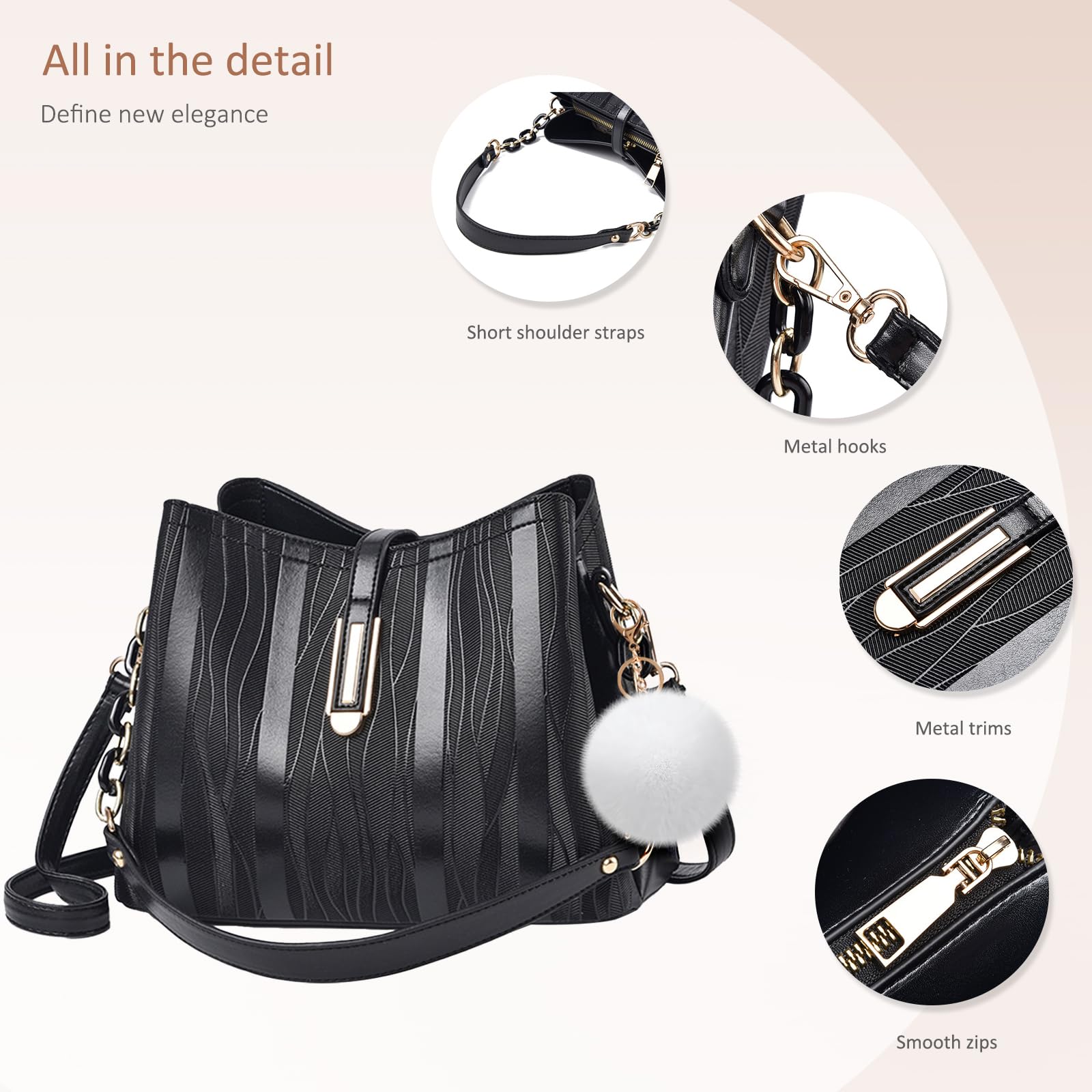 NICOLE & DORIS Handtasche Damen,Elegante Schultertasche,Tote Für Frauen Mittelgroß Henkeltasche Damen-Umhängetaschen Wasserdicht mit Abnehmbarer Schultergurt