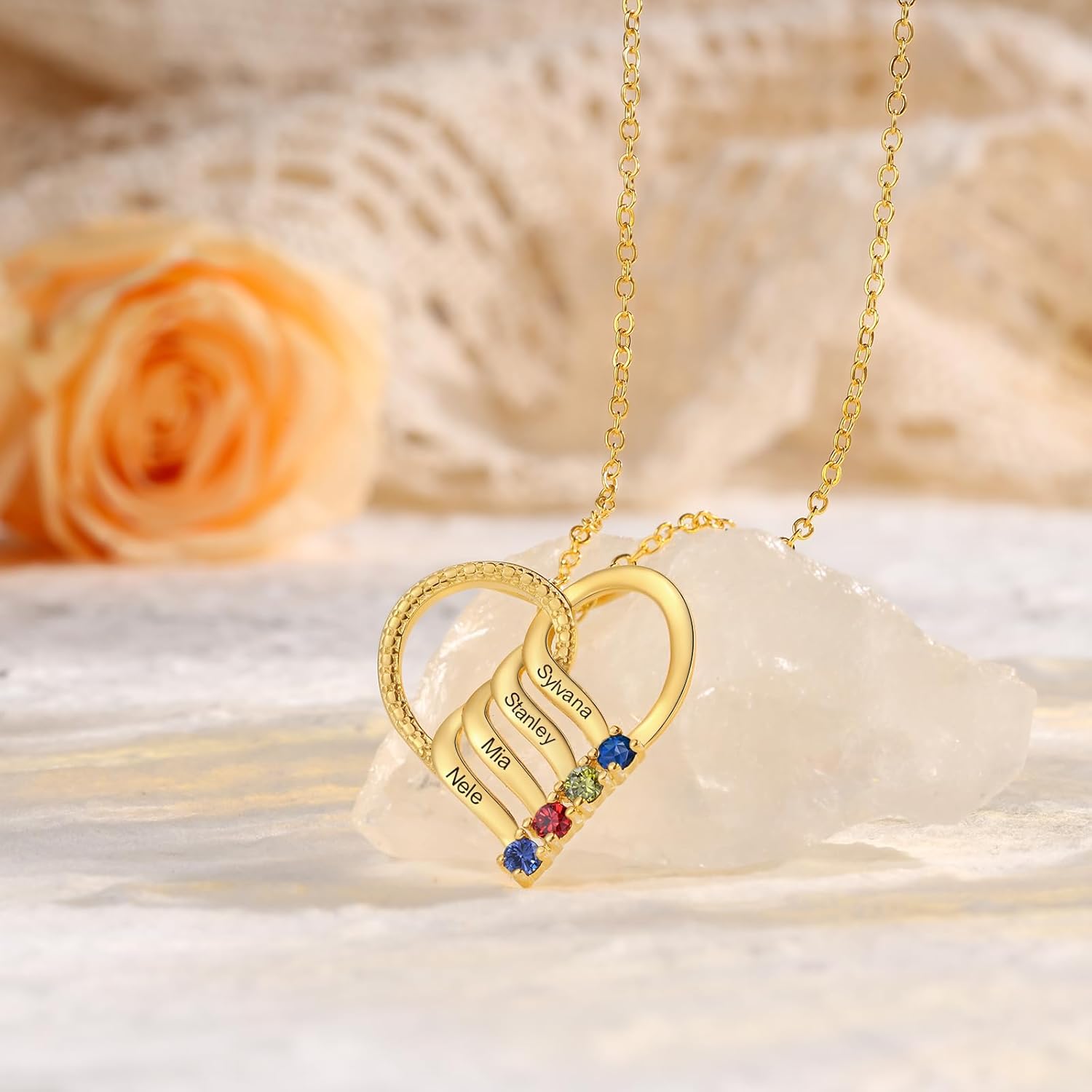 Personalized Name Mom Necklace with 2-6 Heart Birthstones, 925 Sterling Silver Custom Name Mother Chain Pendant Mother Day Christmas Gifts for Women Mom Grandma Wife - Image 7