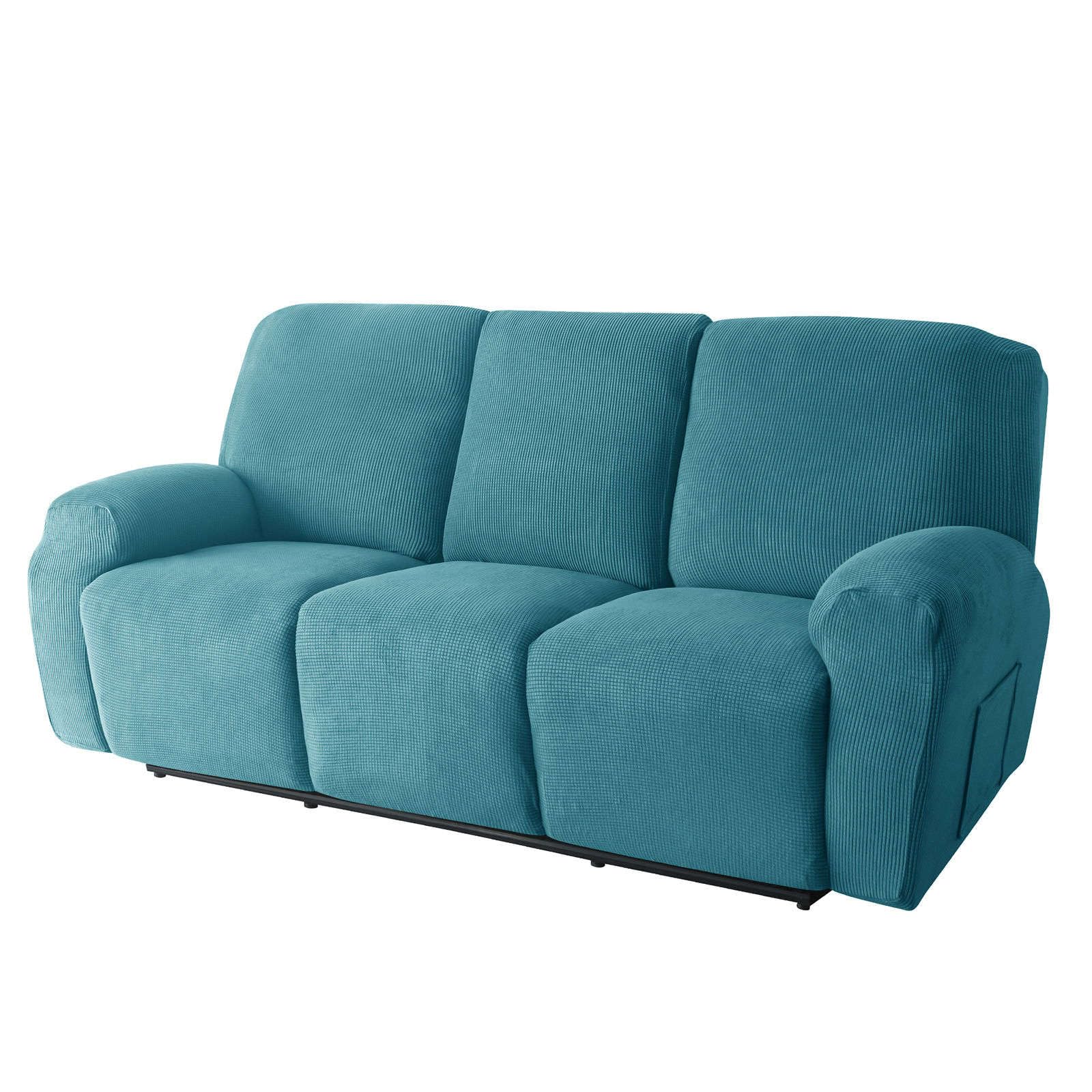 Clgty Turquoise Stretch 8-Piece Recliner Couch Covers 3 Seat, Soft Jacquard Fabric Reclining Sofa Slipcover With Pocket Armchair Covers For Pets Kids-3 Seater