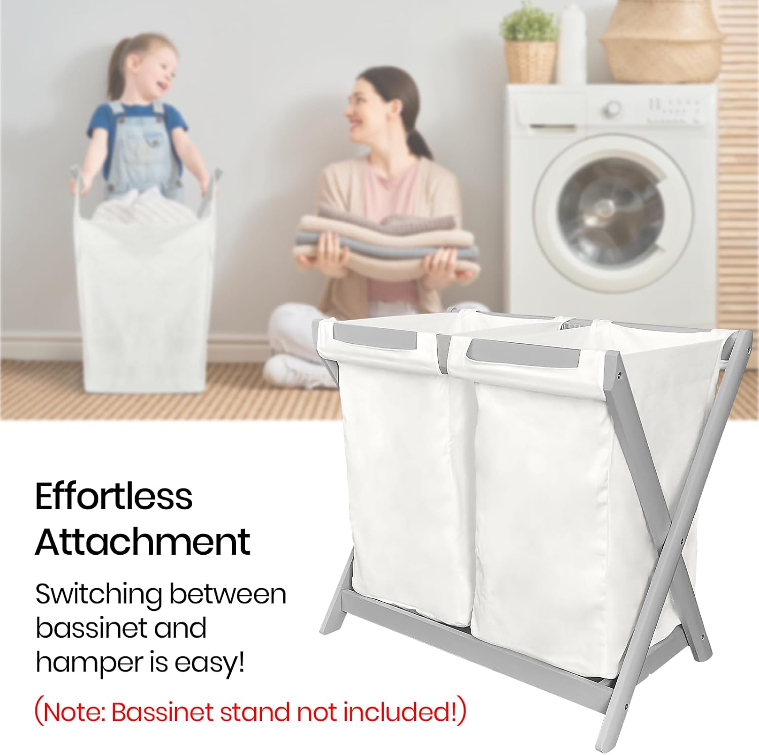 (2 Pack) Calvana Bassinet Stand Hamper Inserts, Compatible with UPPAbaby Bassinet Stands, Dual Compartment with Carry Handles (Bassinet Stand Not Included), Cotton