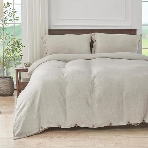 S VICTORY SYMBOL Juego de funda de edredón 100% lino, 3 piezas, lino lavado francés de color sólido (1 funda de edredón y 2 fundas de almohada) con