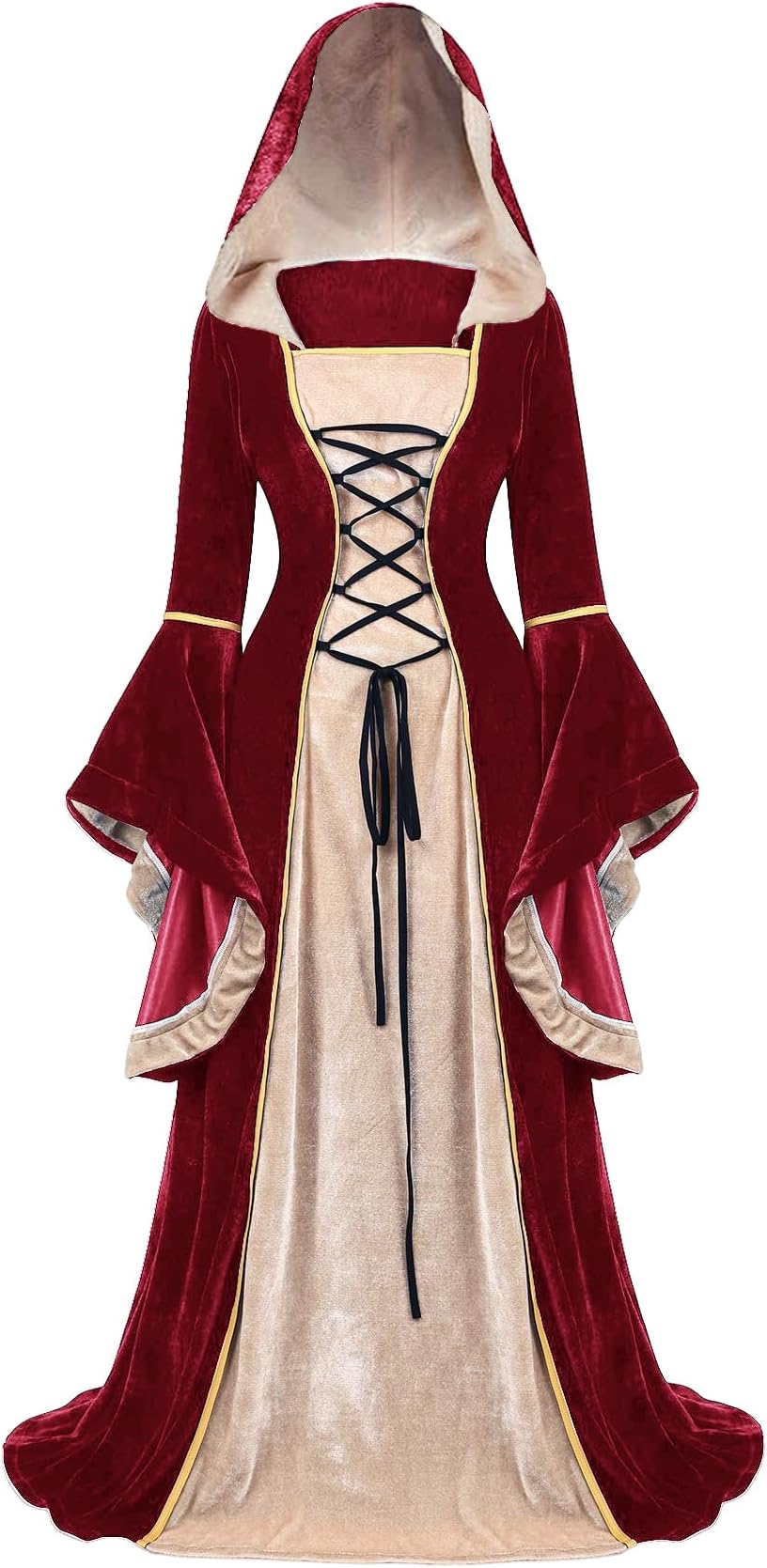 Vampire Cute Halloween Costume for Woman Renaissance Medieval Evil Queen Dress Women's Black Witch Costumes Cosplay Apparel. (Wine Red, X-Large)