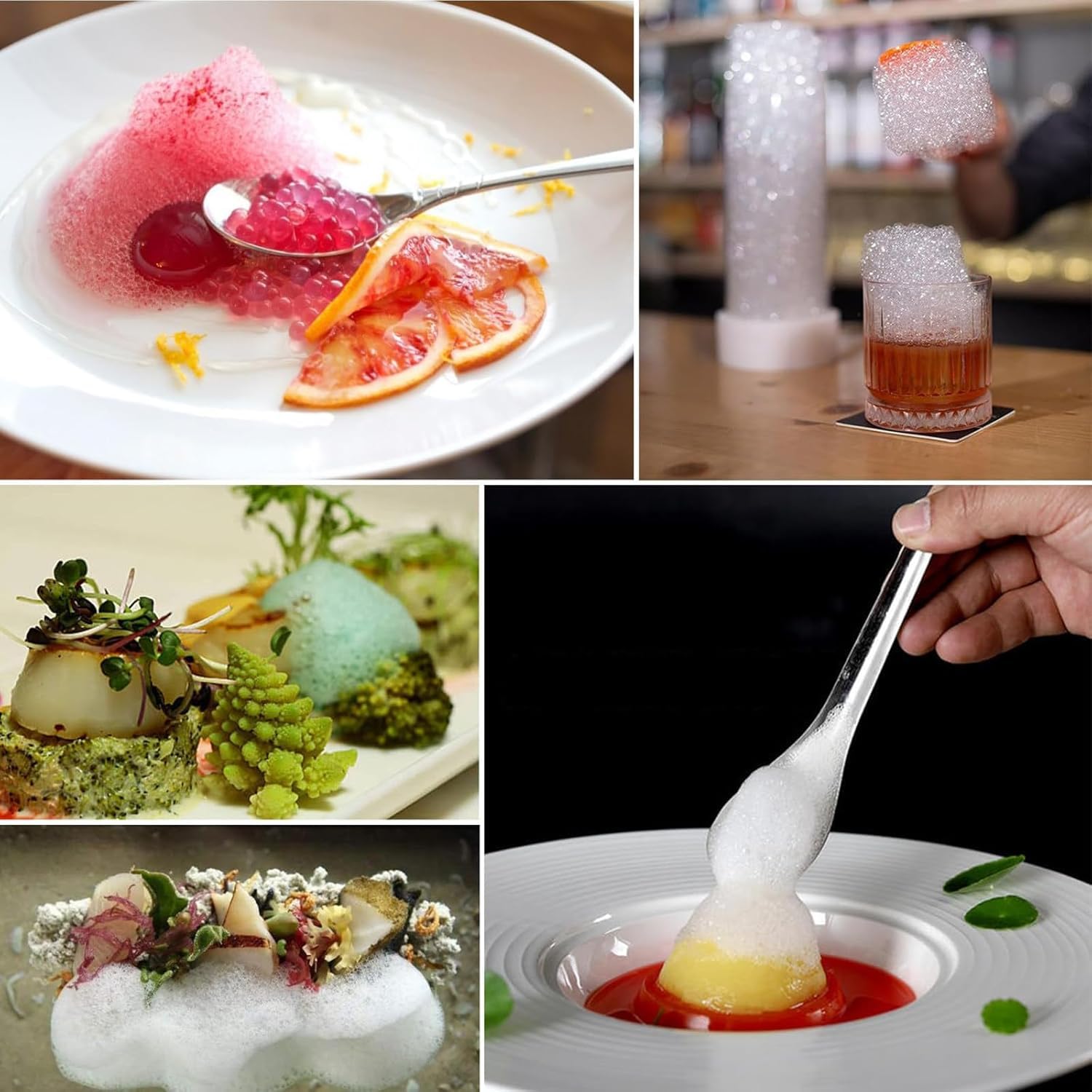 Molecular Cuisine Bubbler, przenośny przyrząd do robienia bąbelków i generator pianki spożywczej z szybkim uruchomieniem i gęstą pianką do dekoracji kulinarnych, koktajli, imprez i technik gastronomii