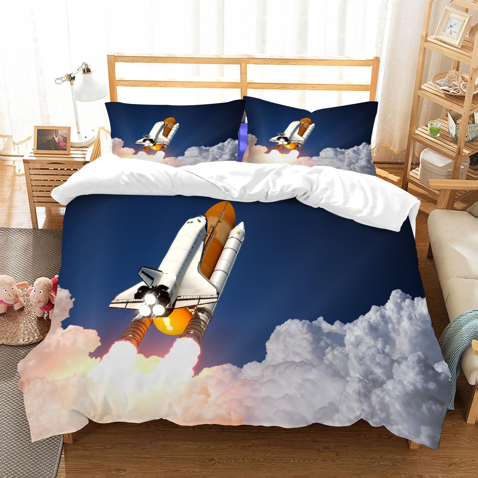 Parure de lit 100% microfibres fusée spatiale 228x264cm avec 2 couvercles d'oreiller