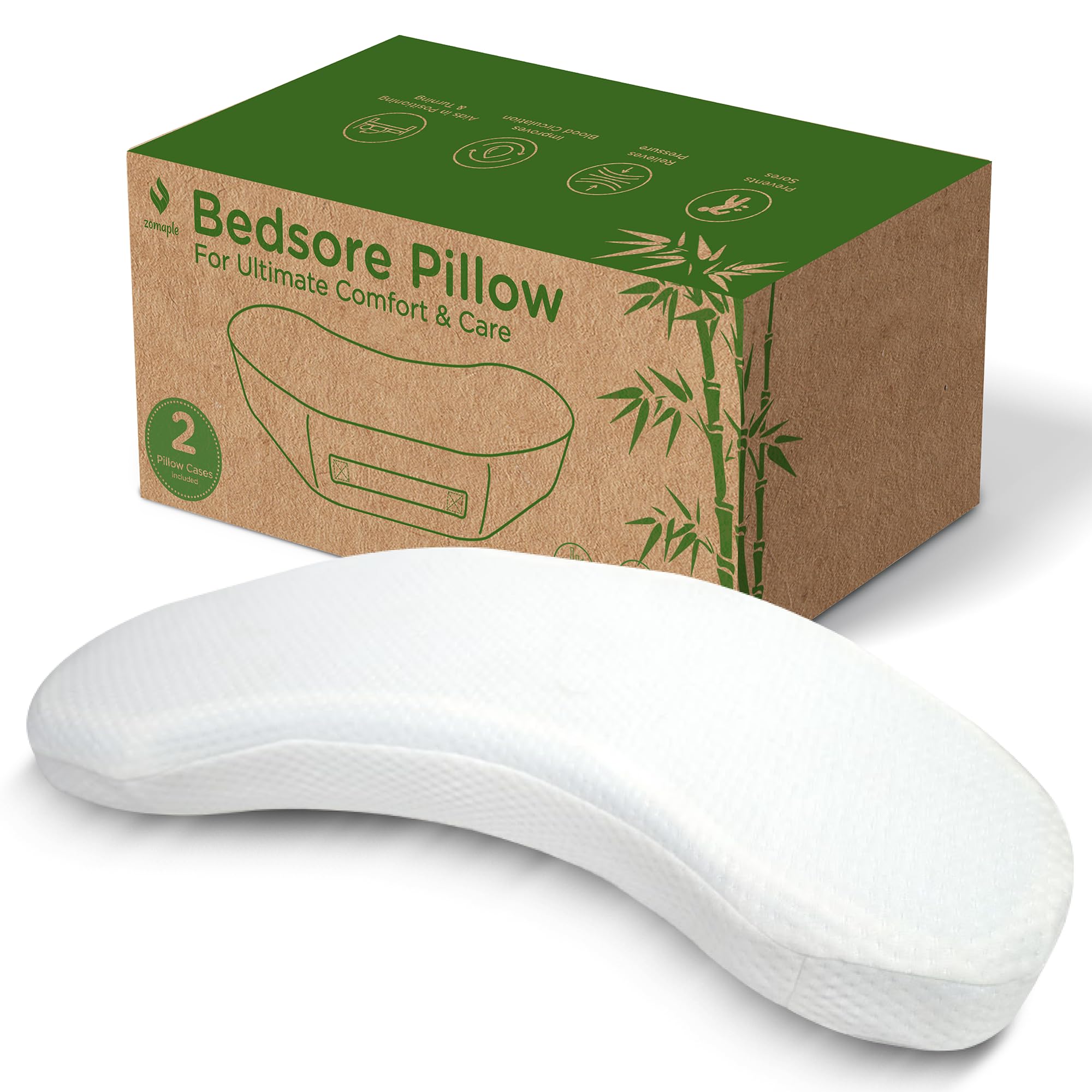 Photo 1 of Zomaple Bedsore Pressure Relief Pillow, White – Offload Pressure to Prevent Bed Sores & Ease Turning – 30° Positioning, Cooling Gel Top, 2 Non-Skid Removable Covers – Knee Wedge Pillow Versatility