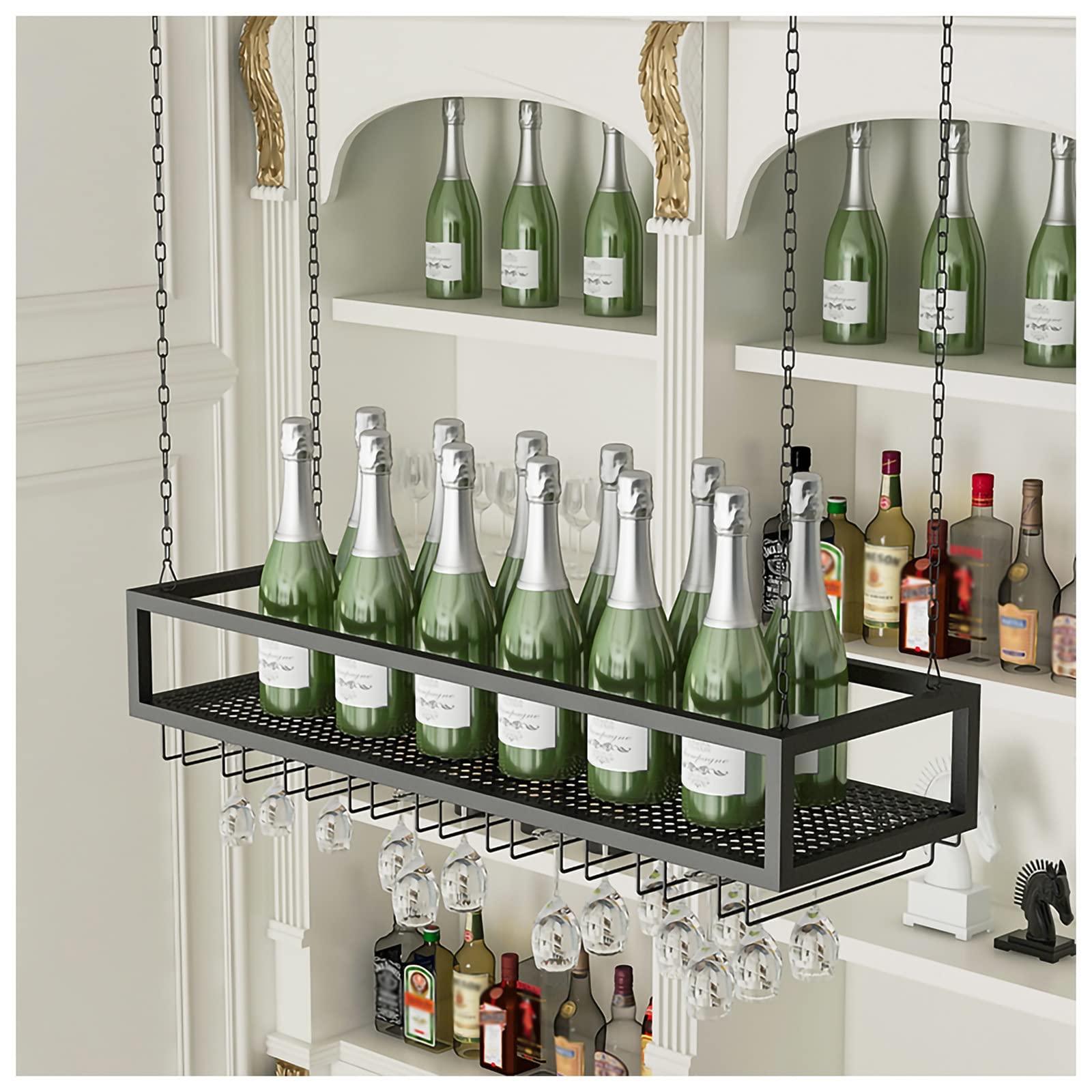 Porte-verres à vin au plafond pour libérer l'espace de vos plans de travail