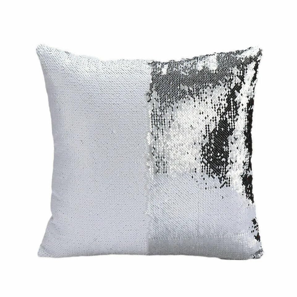 Mr. Gadget's Solutions Housse de coussin réversible à paillettes pour canapé Motif sirène magique Blanc argenté 40,6 cm
