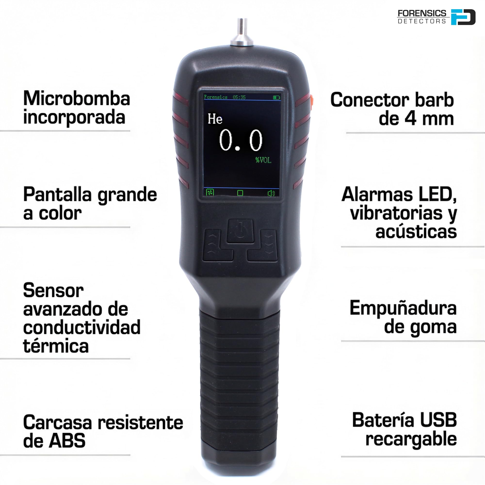 Analizador de Helio (He) | Certificado de Calibración EU | Detección de Pureza y Fugas | 0–100% | Resolución de 0,1 ppm | Bomba y Sonda Integradas
