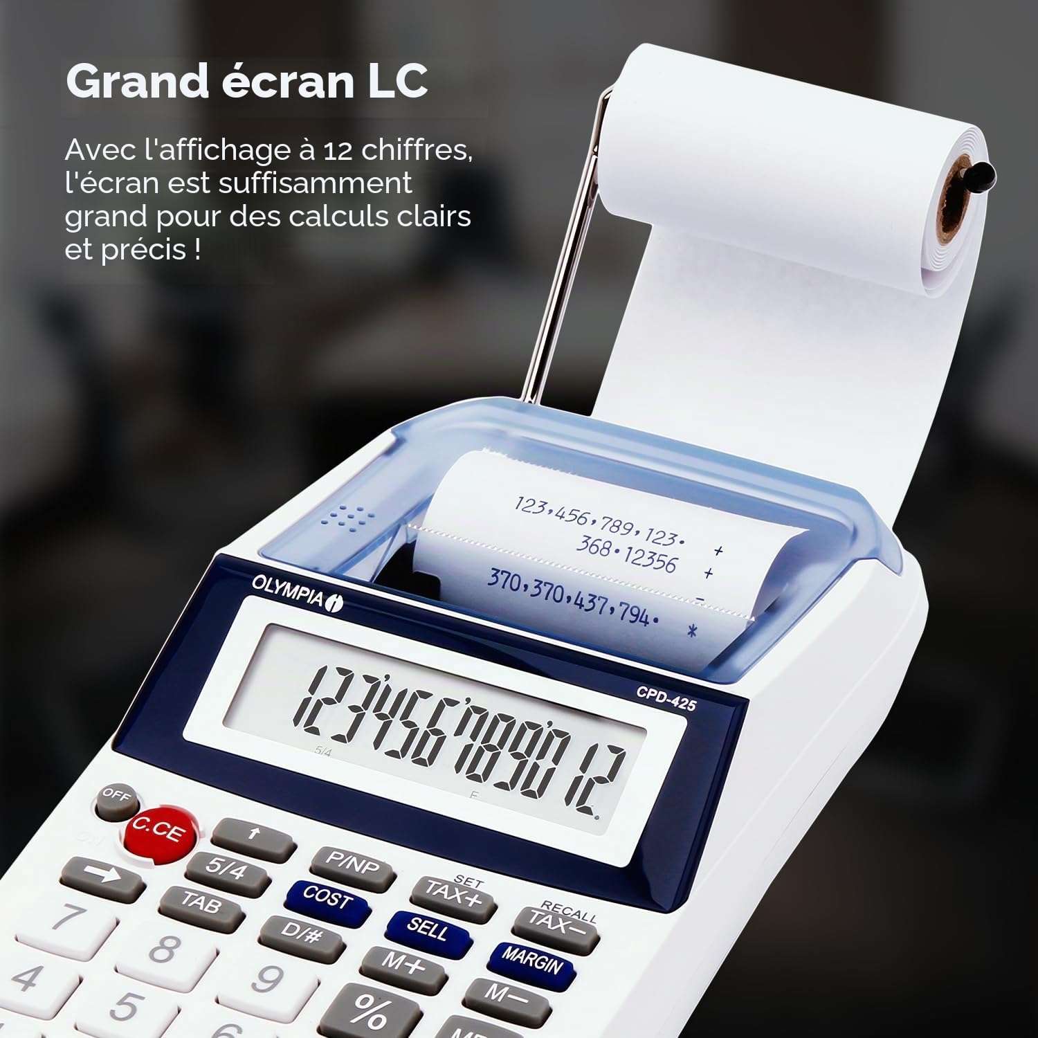 Olympia Calculatrice de bureau avec rouleau de papier, écran LCD 12 chiffres, largeur 57 mm
