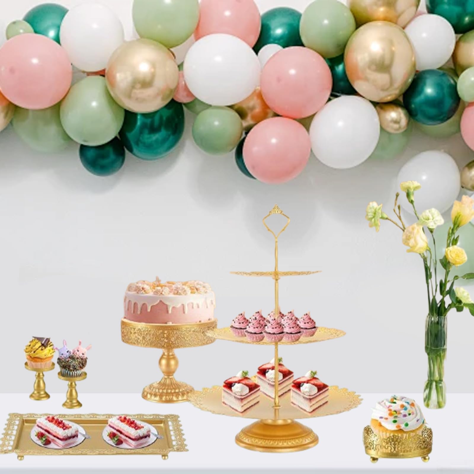 Voittozege 10 Pcs Gold Cake Stand Set, Metal Cupcake Holder Dessert Table Stands