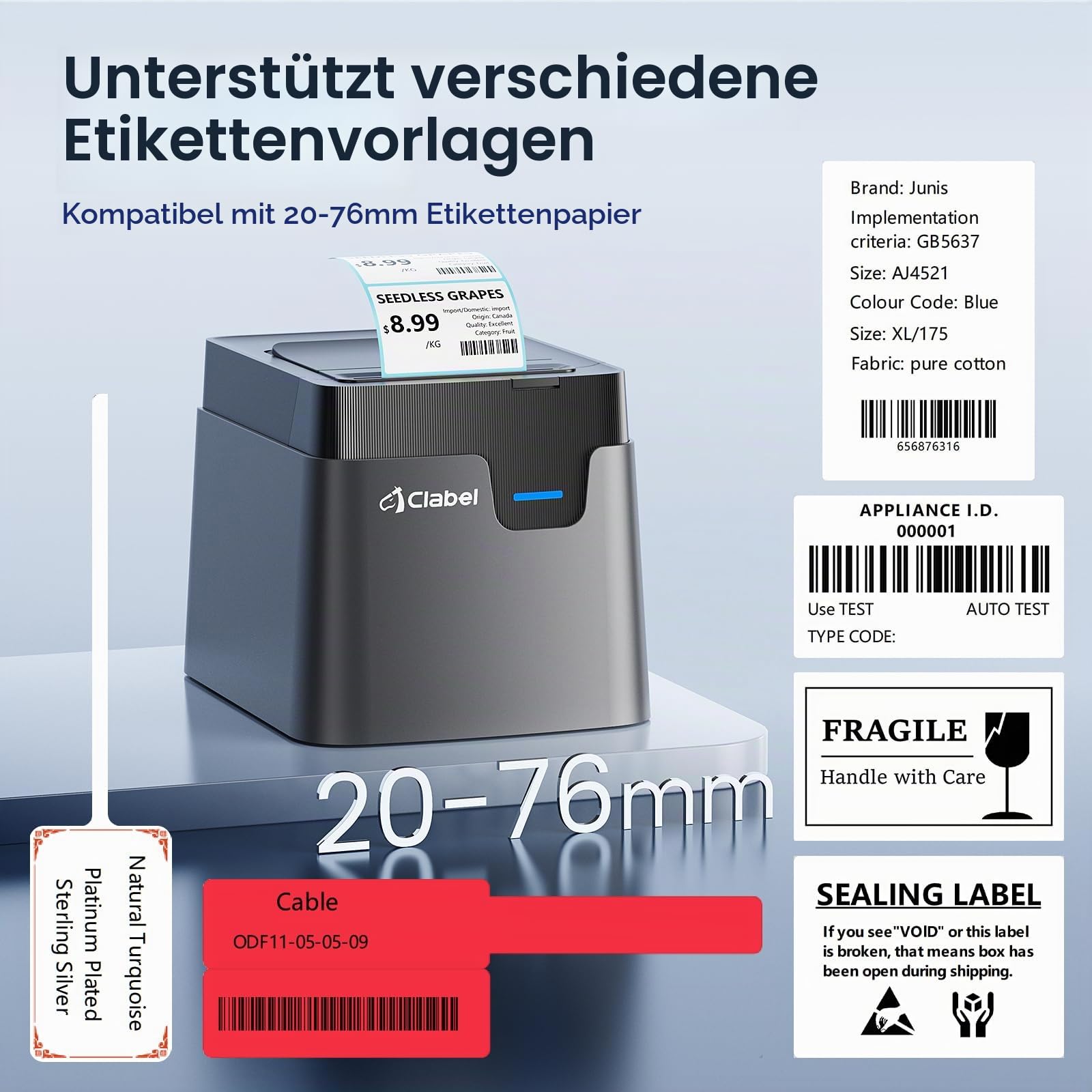 CLABEL 321D Bluetooth Etikettendrucker Thermo für Desktop Barcode 75mm