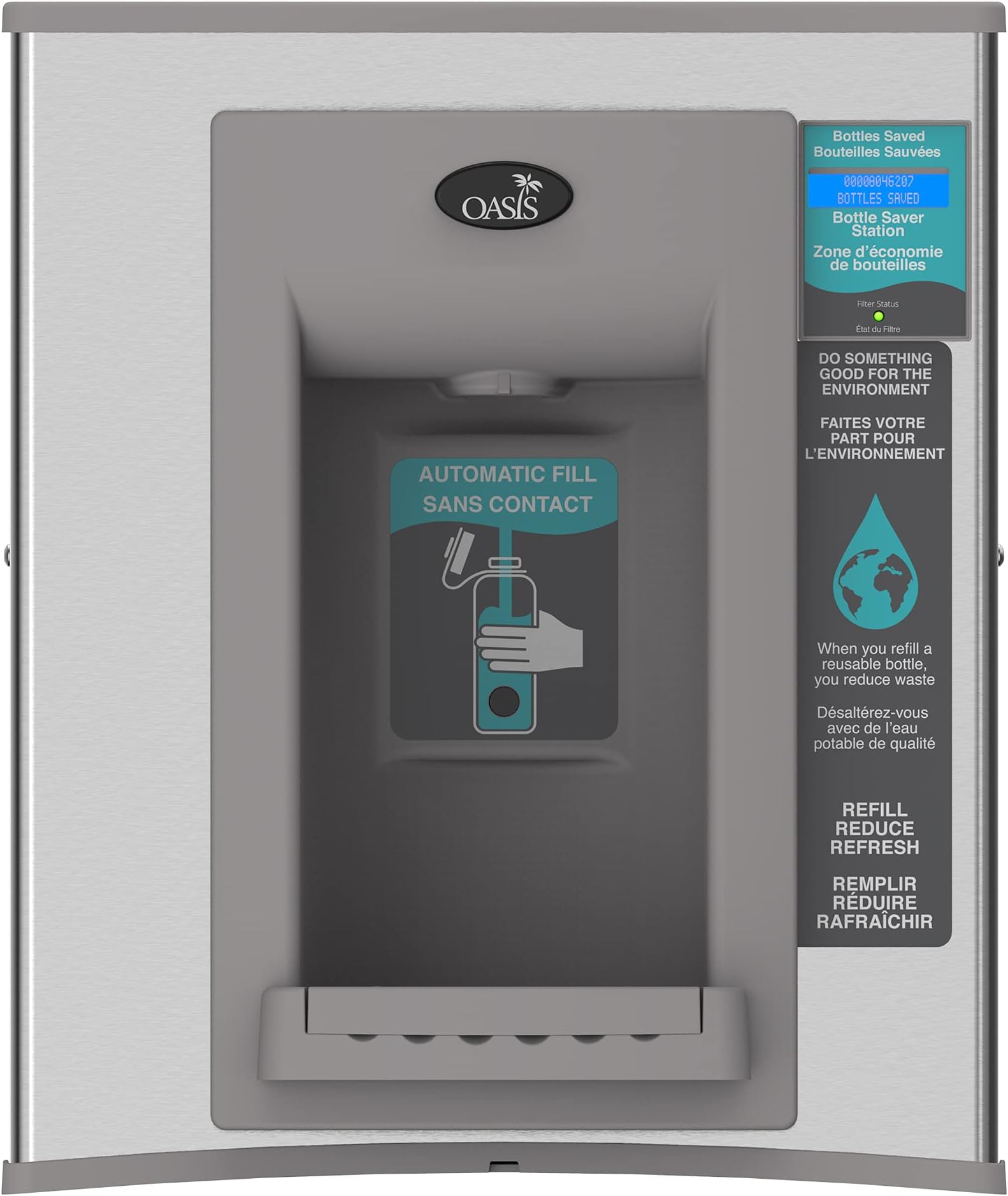 Oasis PWEBF Hands-Free Non-Refrigerated Sports Bottle Filler Retrofit Kit, Stainless Steel
