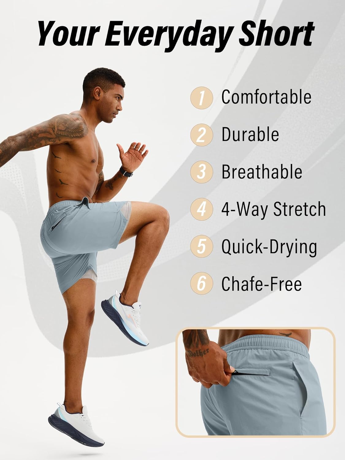 Comdecevis Mens Running Shorts 5 Inch Inseam Quick Dry 2 in 1 Lightweight Gym Workout Athletic Shorts - Image 5