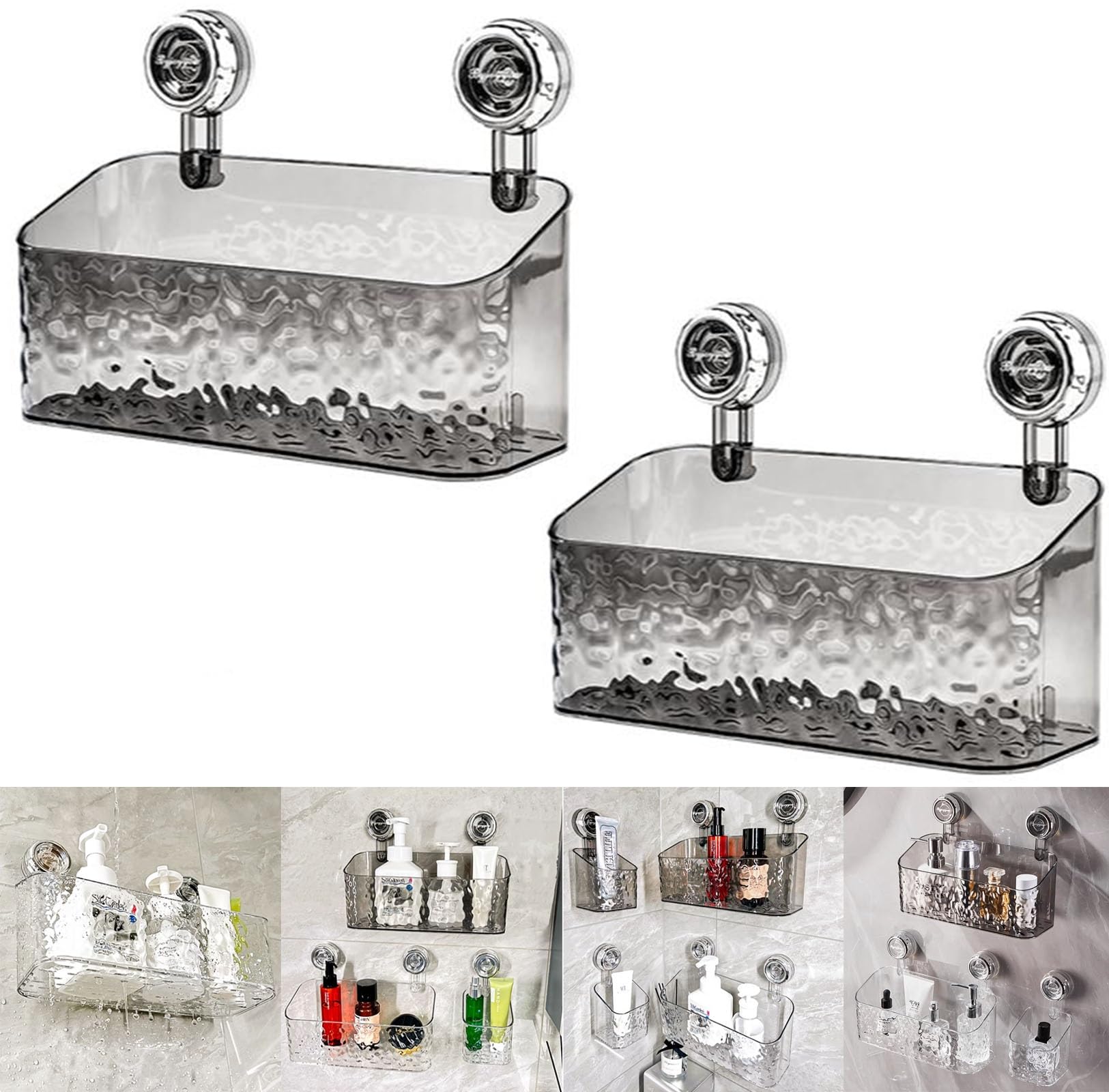 Estante de baño con ventosa, sin taladro, organizador de pared transparente para ducha, cocina, estante de almacenamiento impermeable para jabón, champú, cepillo de dientes, estantes autoadhesivos
