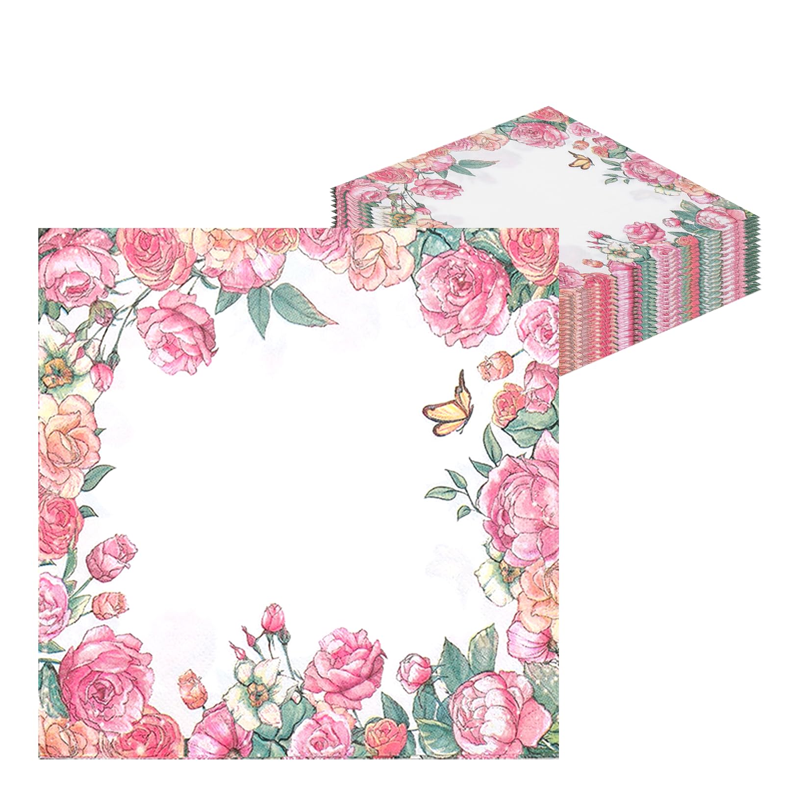 Hernin 40 Pcs Disposable Floral Paper Napkins Flower Napkins Paper Serviettes Cocktail Napkin Serviettes Tissue for Birthday Wedding Baby Shower Party (Floral-2)