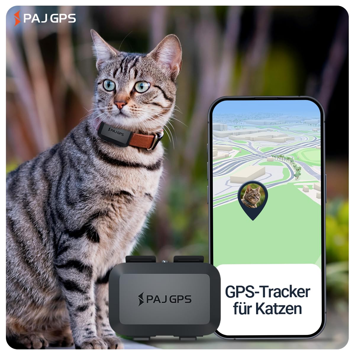 PAJ GPS Tracker Mini für Katzen inkl Katzenhalsband (Sicherheitsverschluss) | 4G - Live-Ortung in Europa - Weglaufalarm - Geozaun - 100% Wasserdicht - Mini Katzen GPS-Tracker für Freigänger - schwarz