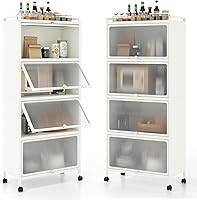 Vista 10 de Giantex Armario de almacenamiento de cocina de 5 niveles, soporte móvil para microondas con puertas de policarbonato abatibles, estante para hornear