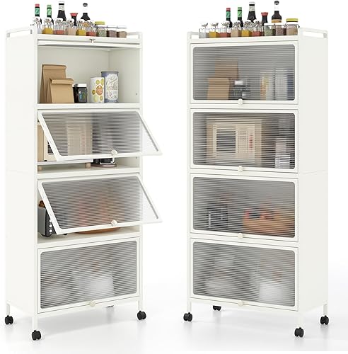 Miniatura 10 de Giantex Armario de almacenamiento de cocina de 5 niveles, soporte móvil para microondas con puertas de PC abatibles, estante de panadería de cocina