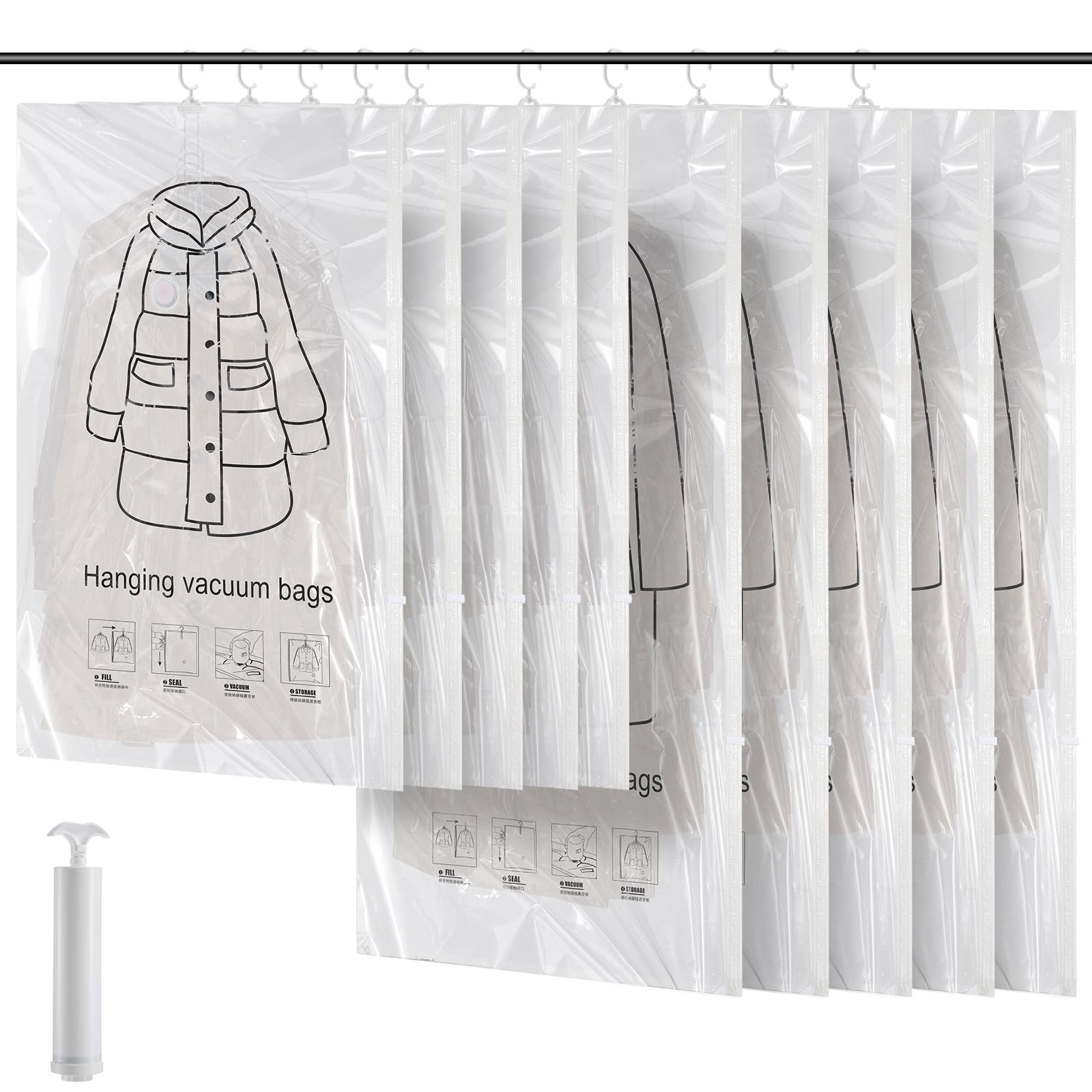 Hanging Closet Organizer Vacuum Seal Bags, 5(135X70cm)+5(110X70cm)