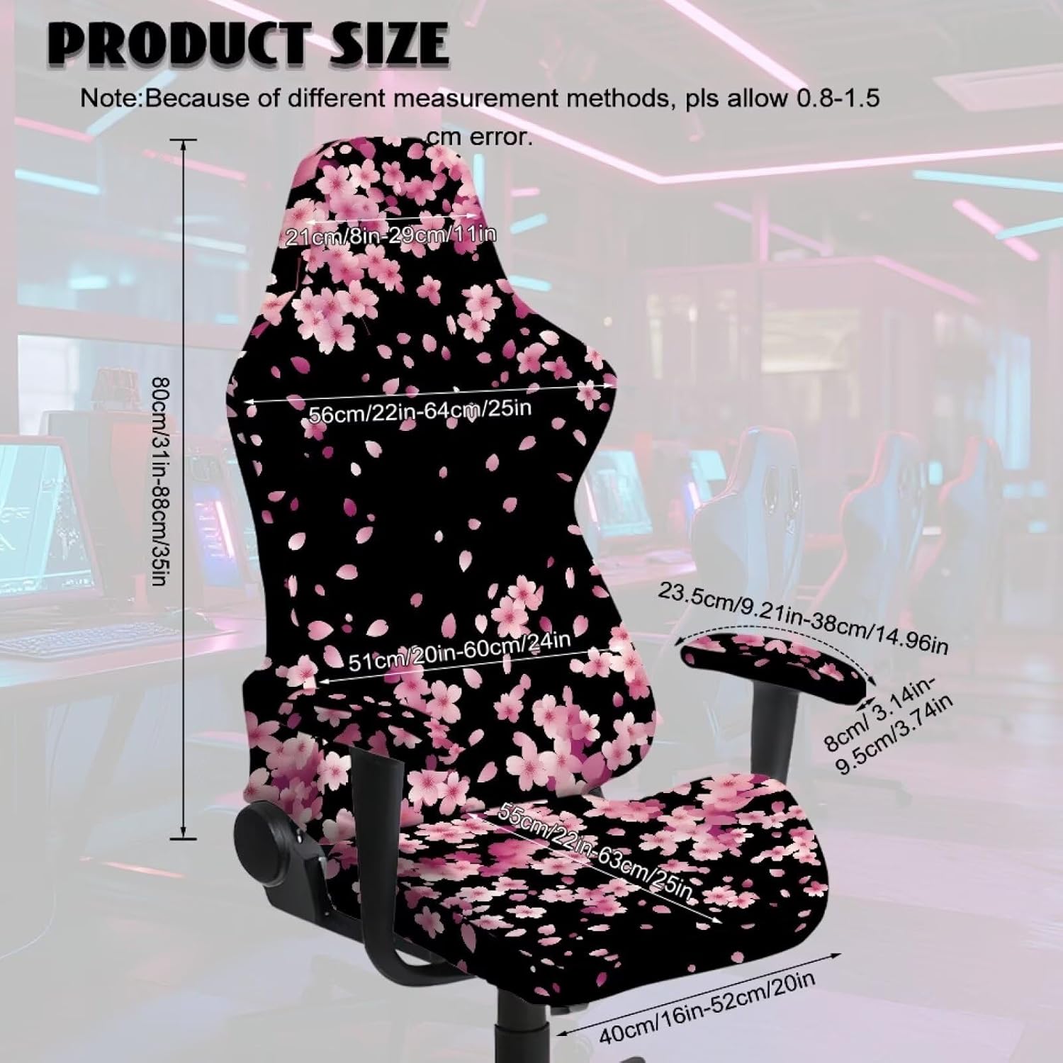 Merkmak Cherry Blossom Gaming Chair Cover 4 Pieces Computer Chair Cover Include Backrest, Seat and Armrest, Stretchable Office Chair Covers for Home, Shop, Living Room, Office