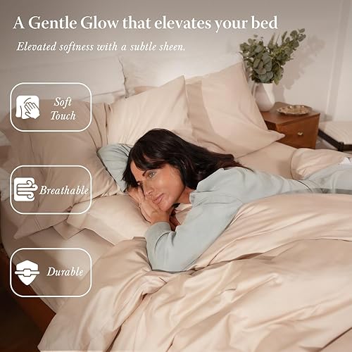 Miniatura 5 de Threadmill - Juego de funda de edredón de tamaño individual y color beige, funda de edredón transpirable, juego de 2 piezas de funda de edredón