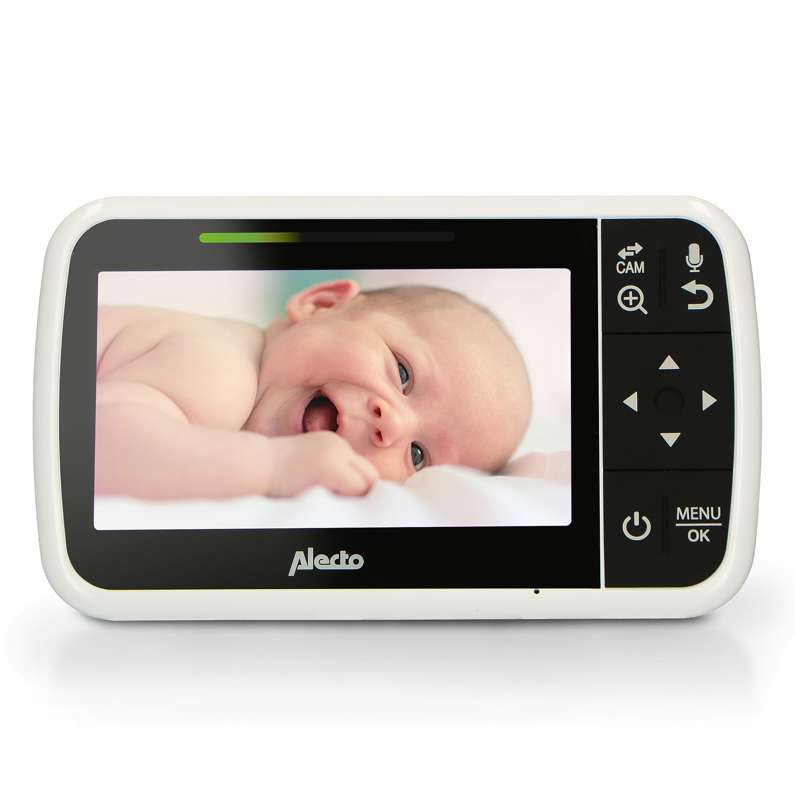 Alecto DVM149GN - Vigilabebés con cámara y Pantalla a Color de 4,3" - Vigilabebés con cámara de vídeo orientable, visión Nocturna, intercomunicación, Alcance de Altura - Blanco/Verde