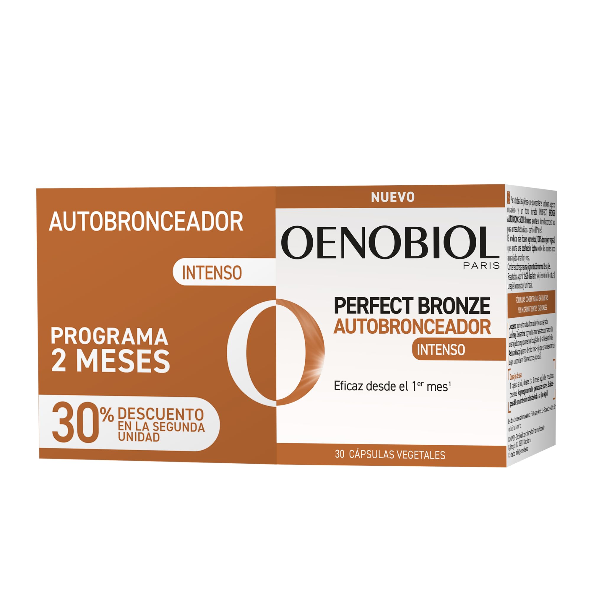OENOBIOL - PERFECT BRONZE DUO Autobronceador - Acelerador Bronceado Corporal y Facial con Protección Solar - Complemento alimenticio 60 Capsulas 2 meses