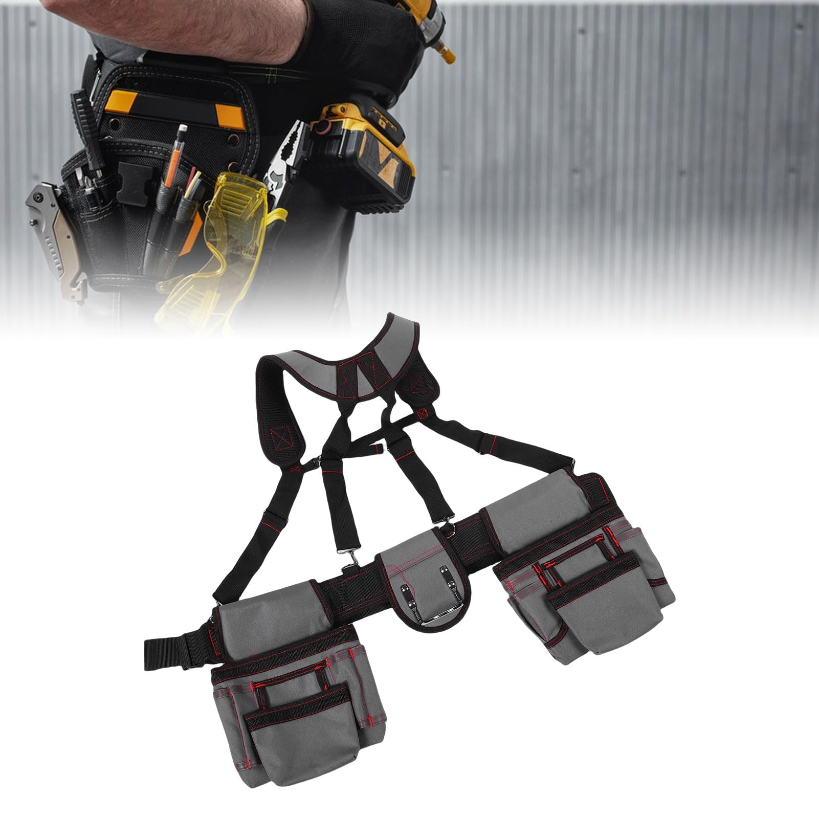 CHICIRIS Ceinture à Outils Professionnelle, Organisateur Multi-poches Réglable et Robuste pour les Travailleurs de la Construction, Tissu Oxford, 1 unité