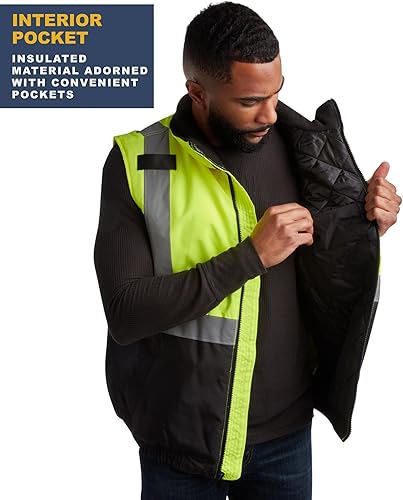 Miniatura 10 de Bass Creek Outfitters Chaleco de seguridad de alta visibilidad para hombre  Chaleco de trabajo reflectante acolchado aislado  Normas ANSIISEA Clase 2