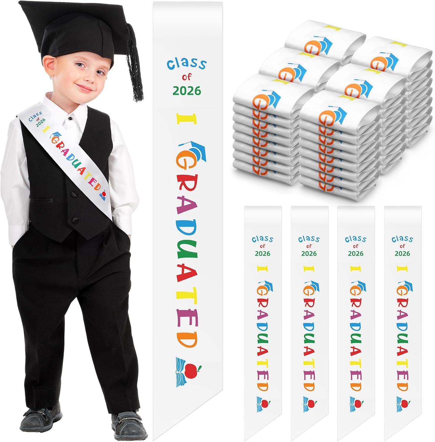 Berlune Kids Preschool Graduation Sash Class of 2026 Preschool Kindergarten Graduation Stoles Sash Bulk for Kids Students