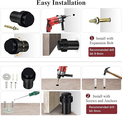 Vista 61 de KOLAKO Tope de puerta, tope de puerta cilíndrico para piso, 2 pulgadas/acero inoxidable, negro, moderno, resistente, cepillado sólido con Negro-2