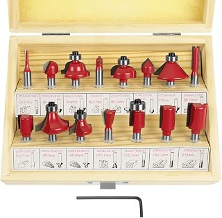 flintronic Fräser-Set, 6.35MM Fräsen Werkzeug Set, 15-TLG Holzkoffer Geschmiedeter Werkzeugstahl Oberfräser, Bündigfräser, Holzschneider mit Kunststoff-Box, Bodenreinigung für Holzbearbeitung