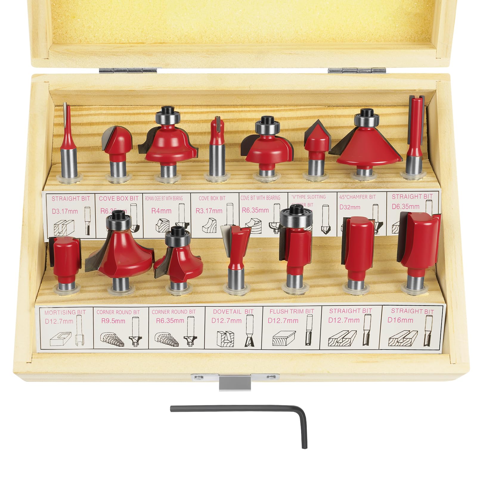 Set Di 15 Frese Per Legno Con Attacco Da 1/4'' - Perfette Per Router E Lavori Di Falegnameria