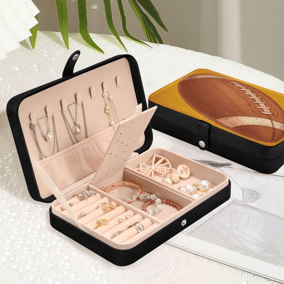 Bolaz Leather Jewelry Box Jewelry Case Storage Box Rugby For Rings Earrings Necklaces