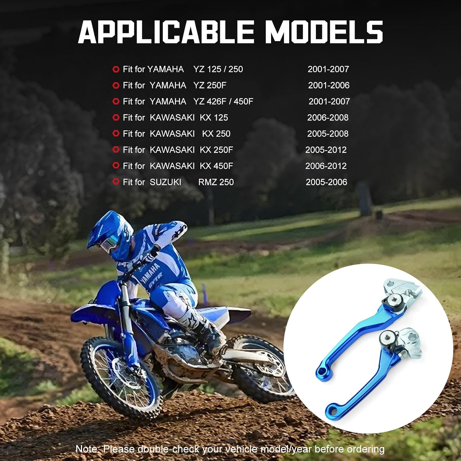 Blue Dirt Bike Brake Clutch Levers for Yamaha YZ125/250 01-07, YZ250F 01-06, YZ426/450F 01-07, Kawasaki KX125 06-08, KX250 05-08,KX250F 05-12, KX450F 06-12, Suzuki RMZ250 05-06