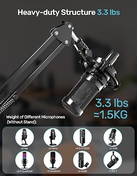 Mic Boom Arm Stand [MAX 3.3 رطل ] حامل ميكروفون عالي التحمل Desk Mics Scissor Mount Streaming Accessories for Blue Yeti HyperX QuadCast S SoloCast snowball Fifine K669B AT2020 - متوسط