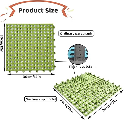 Miniatura 2 de 12 Pack 12x12in Interlocking Shower Floor Mat,Soft TPE Bathroom Shower Tiles Mats Non-Slip DIY Bath Hydrophobic Foot Pad with Suction Cup,for