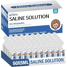 9% Saline Solution Sodium Chloride 9% for Nasal Moisturising, Nose & Eye Care, Nasal Cleanse for Adults & All Ages Preservative Free, 250ml / 8.45 fl oz White, 50 Count 5ml Each