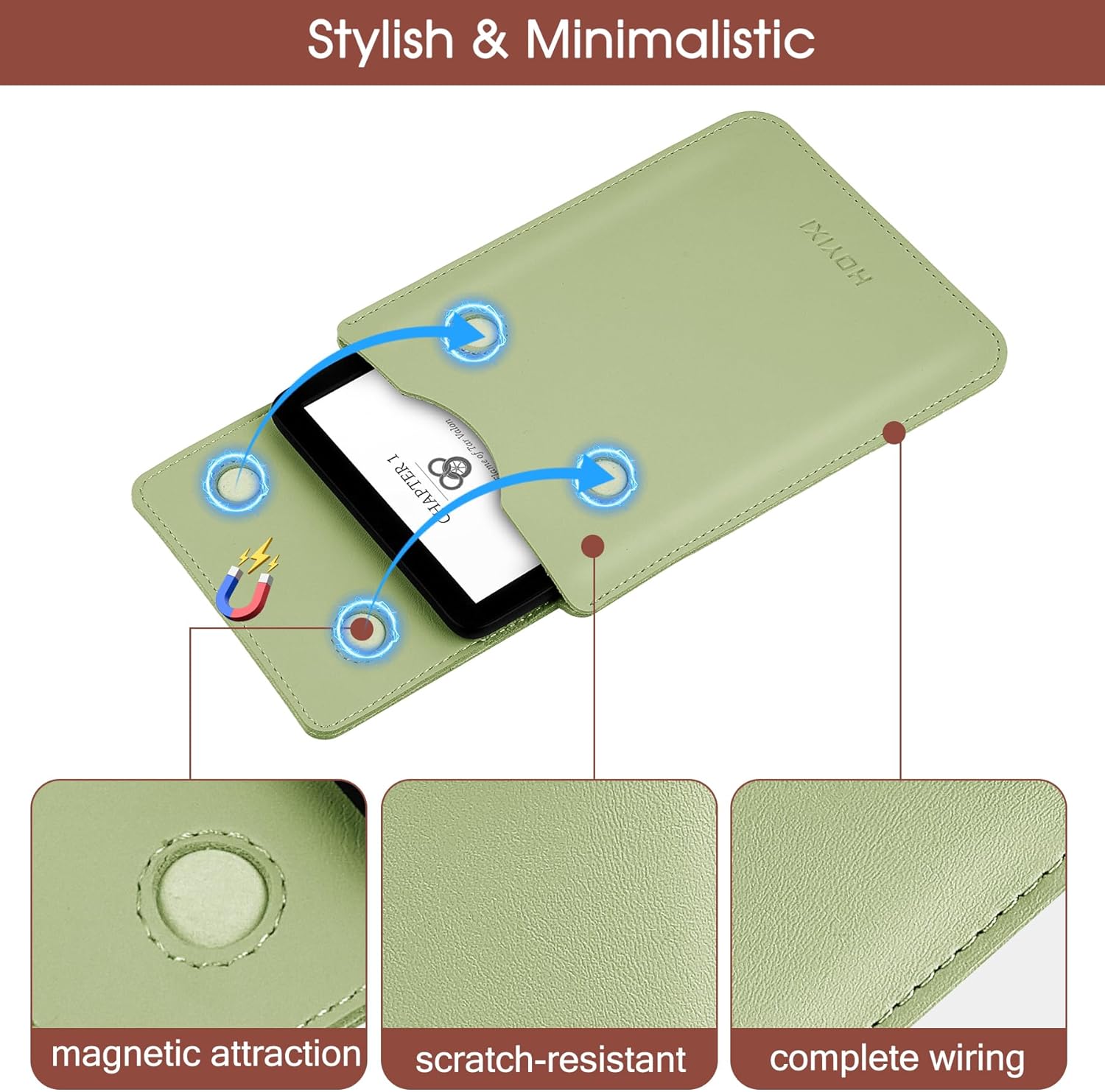 Universal Sleeve Case for 6-inch Kindle/Kobo/Voyaga/Pocketbook/Tolino E-Book Reader Lightweight Leather Protective Sleeve Case Pouch for 6-inch E-Book, Light Green