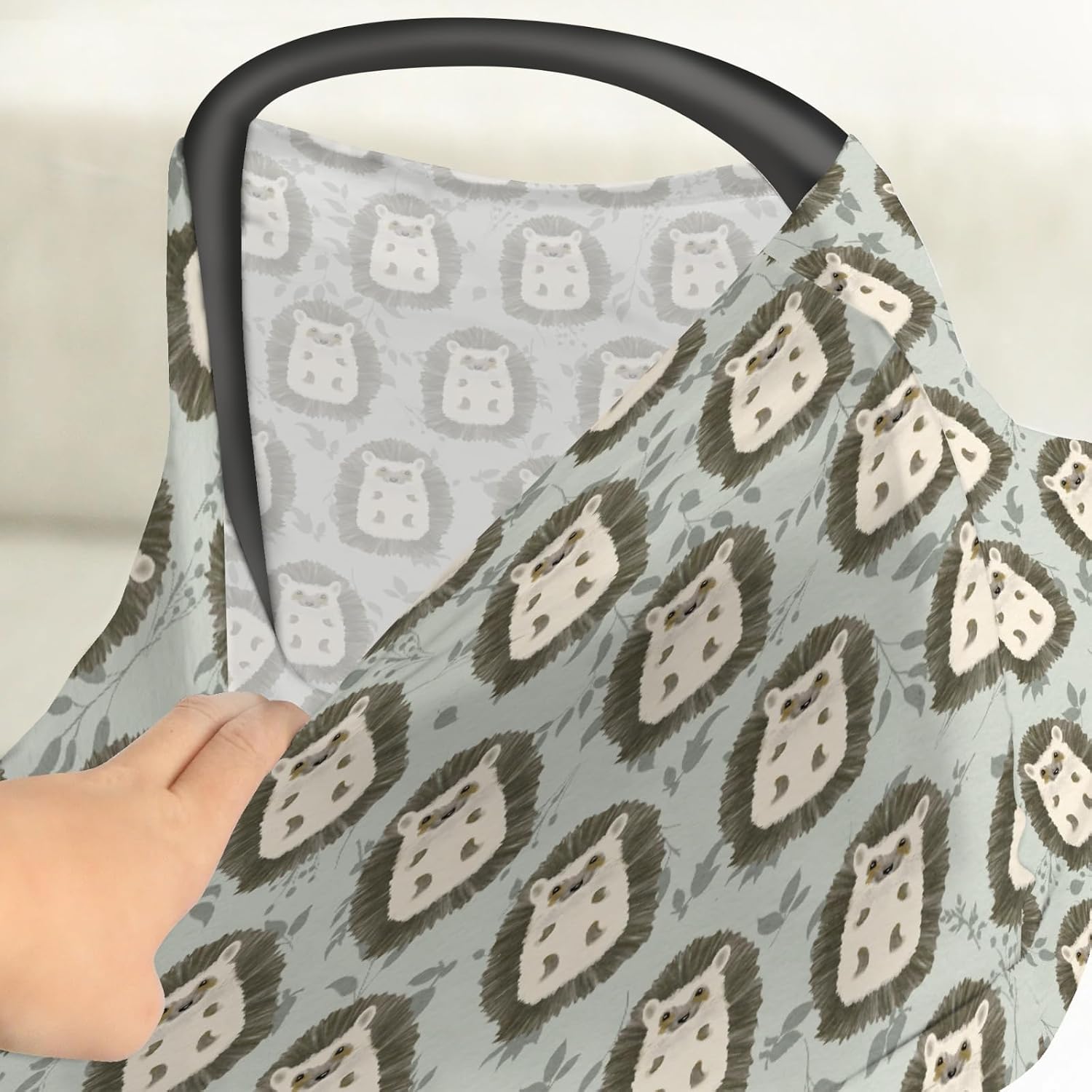 Watercolor Hedgehog Green Leaves Baby Car Seat Covers Cute Hedgehogs Stretchy 5-in-1 Cover Adjustable Infant Carseat Canopy Cover Spring Animals Breathable Nursing Cover-Up