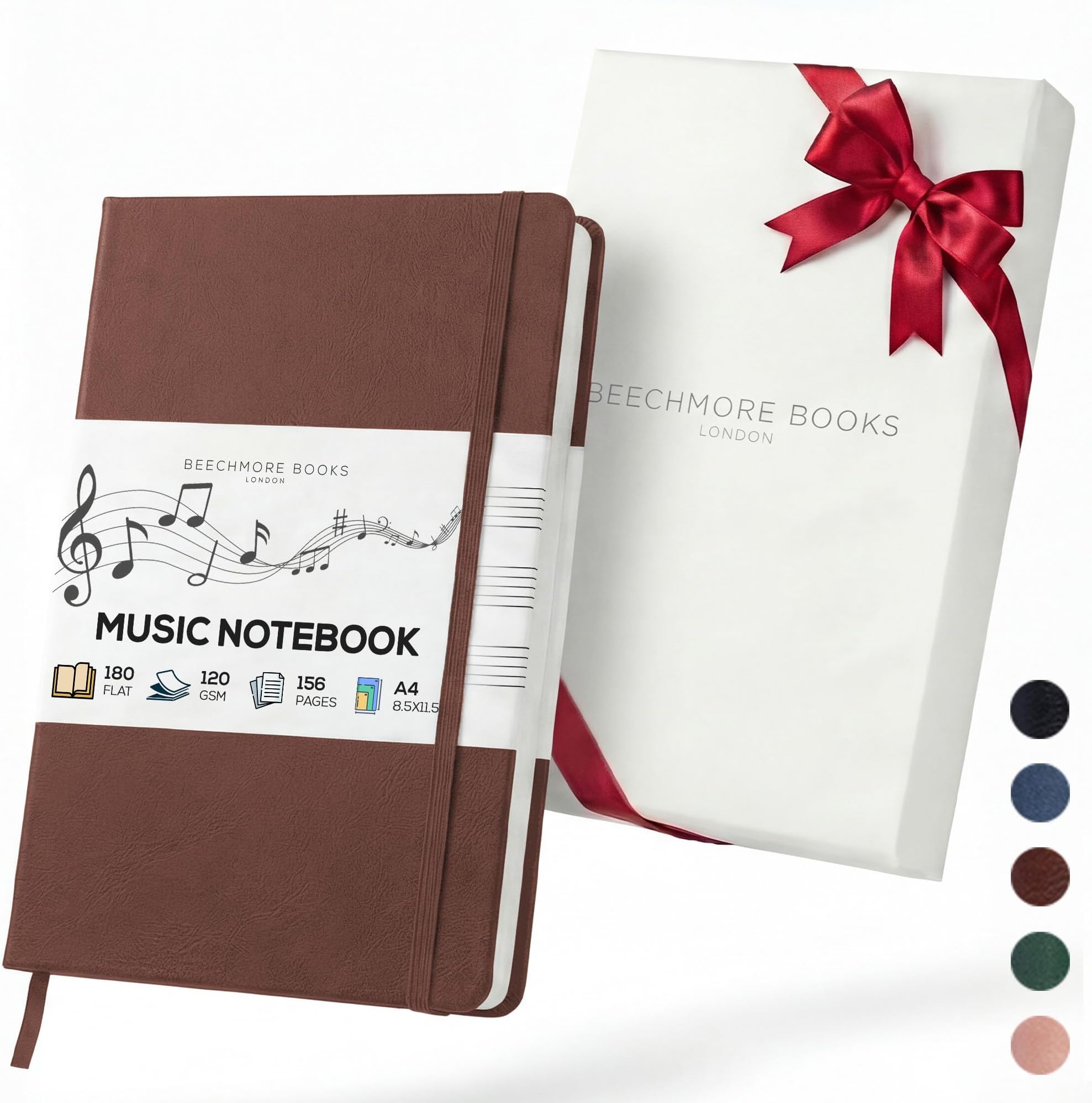 Music Manuscript Paper Notebook - A4 Blank Sheet Music Composition Book for Songwriters & Musicians, 120gsm Thick Staff Paper, 10 Staves, Hardcover Vegan Leather, Perforated Pages