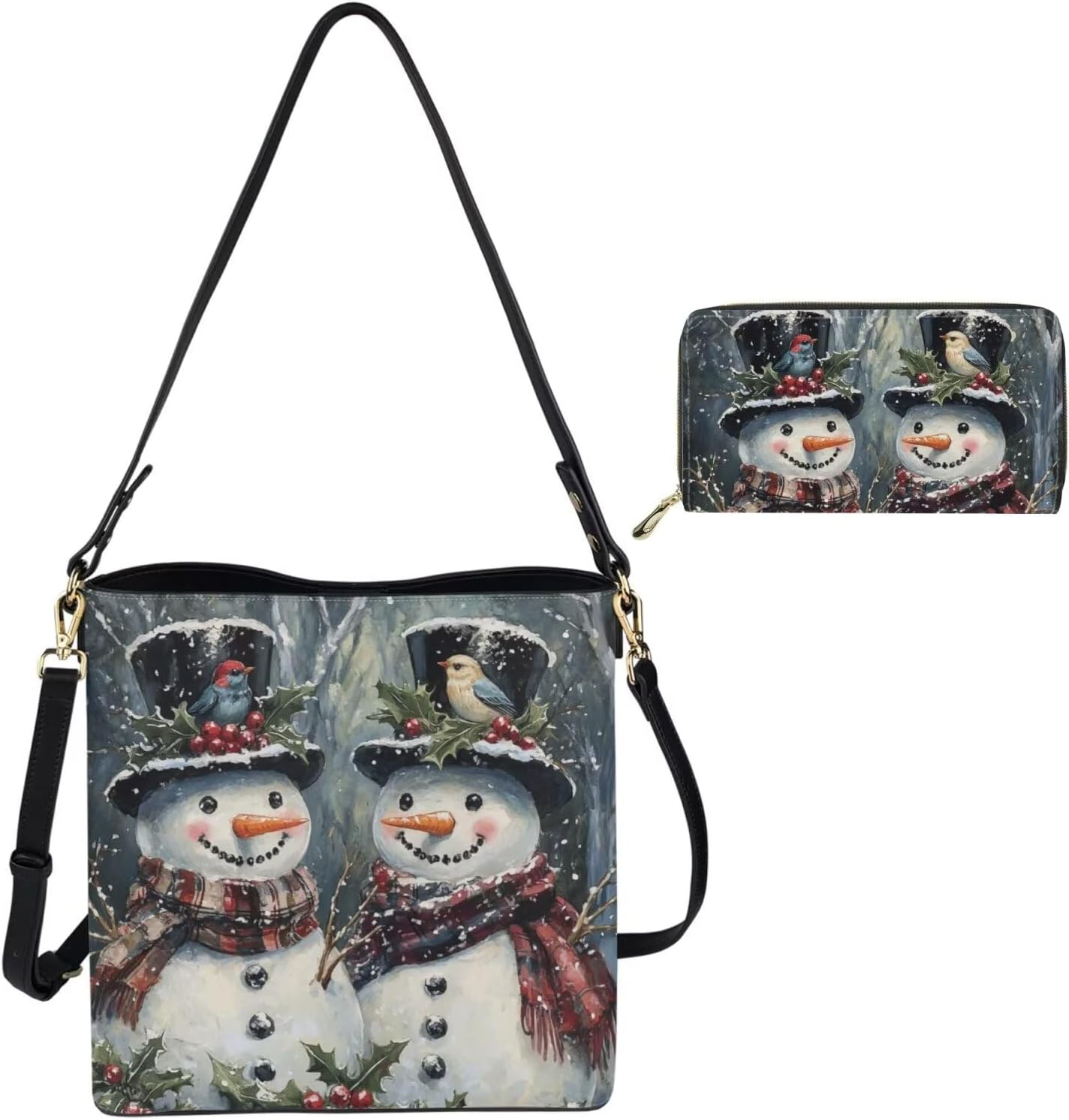 HUGS IDEA Hobo Bags for Women 2 Pieces PU Leather Handbags Purse Set Shoulder Bucket Crossbody Bags