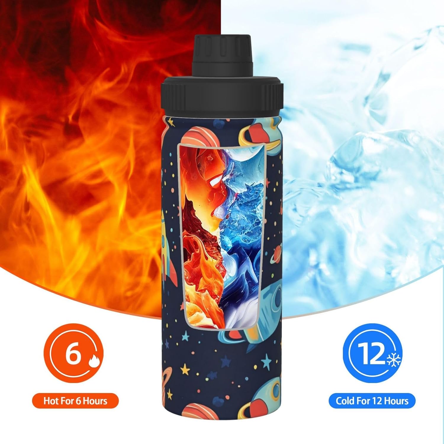 Space Cartoon Sports Water Bottles Stainless Steel 18OZ for Outdoor Sport Travel Gym