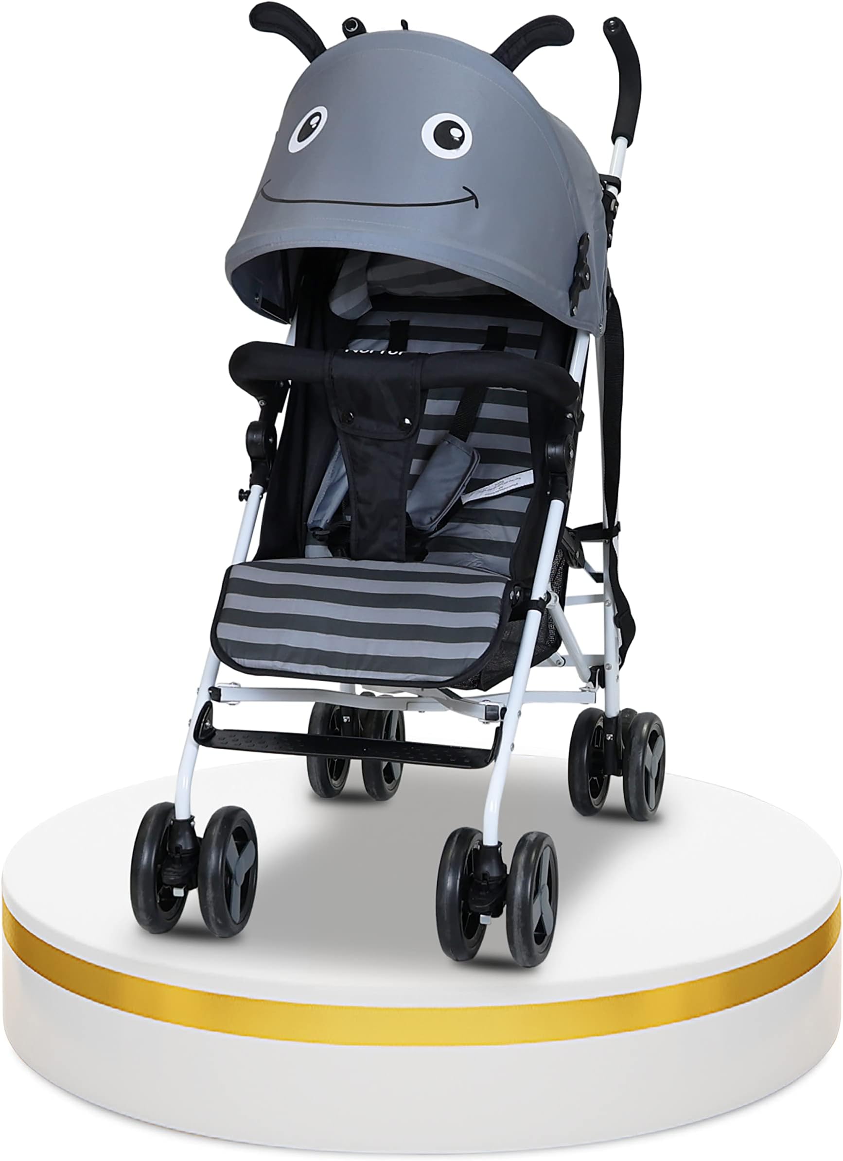 Nurtur Luca Character Baby/Kids Lightweight Stroller 0 36 Months, Storage Basket, Detachable Bumper, 5 Point Safety Harness, Compact Design with shoulder strap Grey