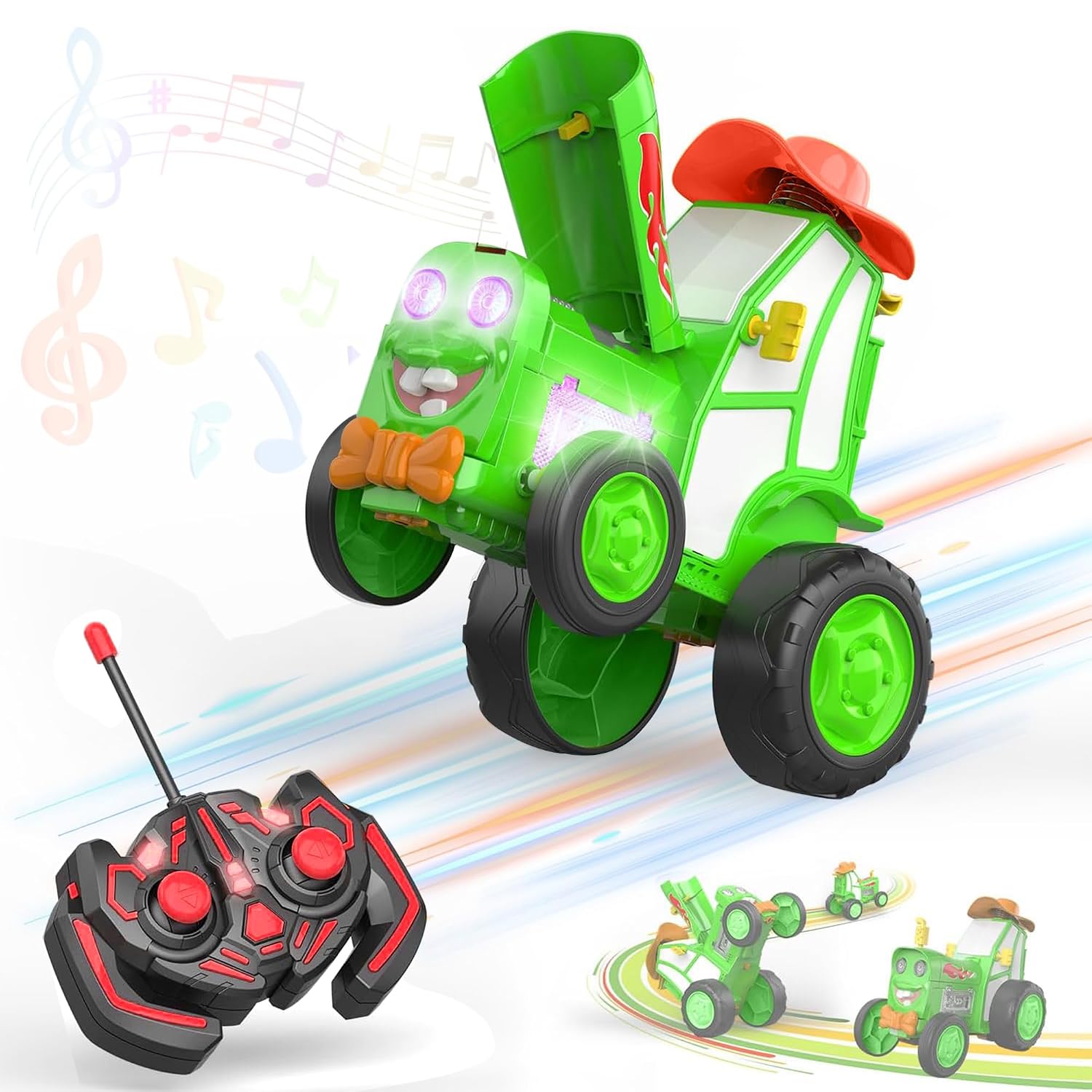 Kidology Crazy Jumping Tractor Toy | Remote Control Stunt Dancing Tractor with LED Lights, Music & Tumbling Action | Recha...