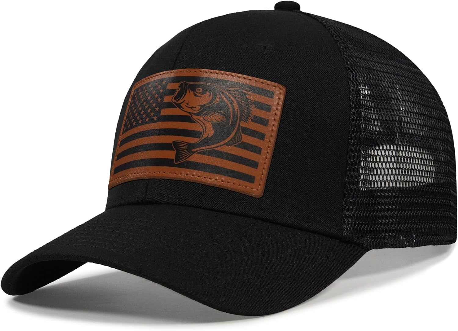 Fishing Gifts for Men Women, Unique Fish Stuff Flag Trucker Hat for Fisherman Best Gift, Black/Grey - Image 2