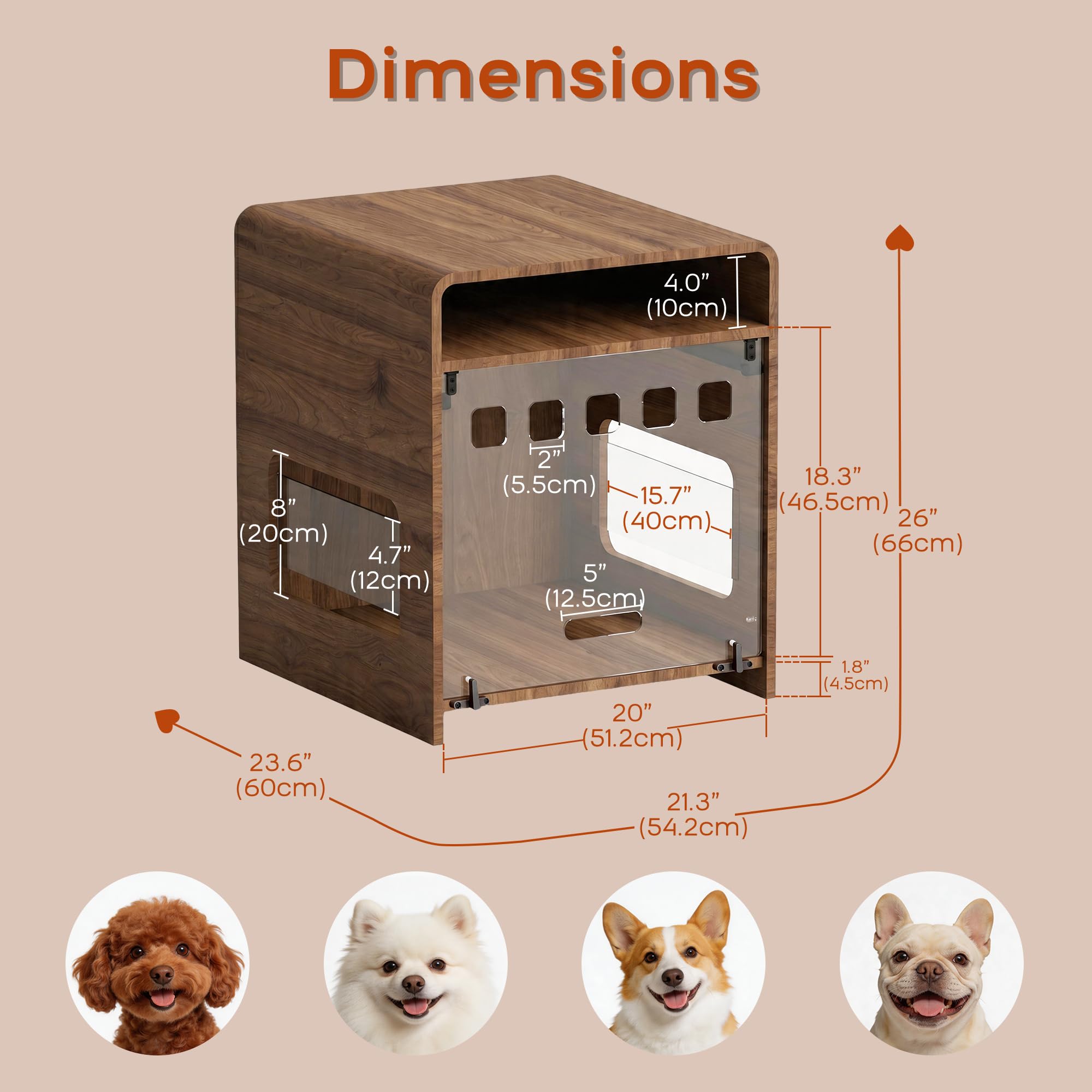 Hundebox für kleine Hunde, Hundekäfig Möbel mit Klapptür, Endtisch Hundekäfig mit Ablagefach, Indoor Haustierhaus für kleine mittelgroße Hunde, Holz Welpenhütte für Zuhause, Dunkles Holz